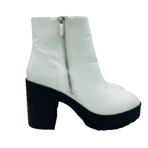 Forever 21 Shoes Womens Size 7.5 White Boots Booties Chunky Block Heels Zip Y2K - Picture 1 of 12
